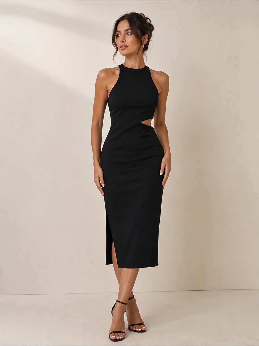 Likely Black Cutout Halter Midi Dress